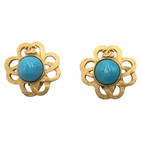 CHANEL Vintage Gold Logo Earrings - Picture 1 of 5